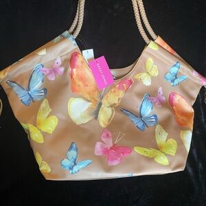 NWT Sassy Jones Penelope Braided Handle Pompom Tote - Butterfly Theme